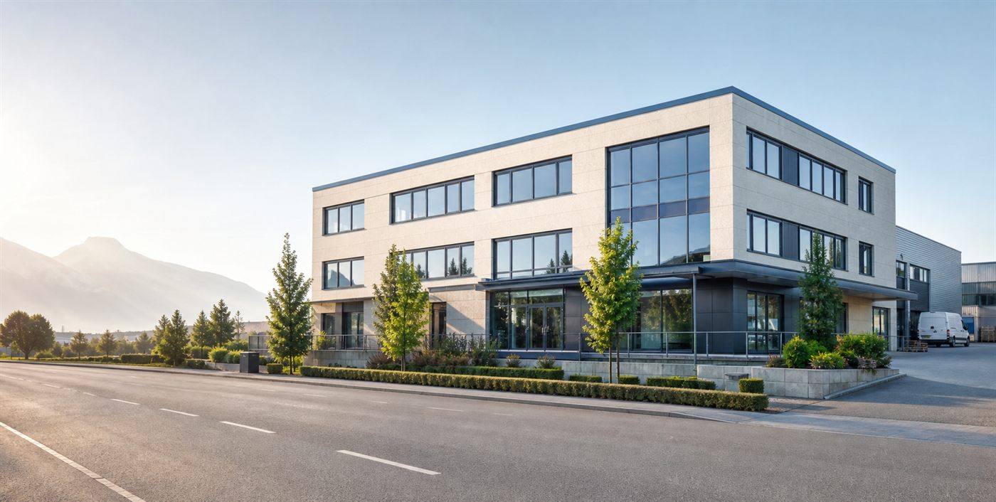Gewerbeimmobilie mit Büroflächen, Zufahrt und gewerblicher Nutzung
